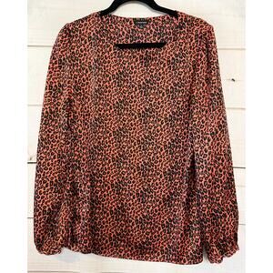 J. Peterman Animal Print Long Sleeve Blouse Size 12